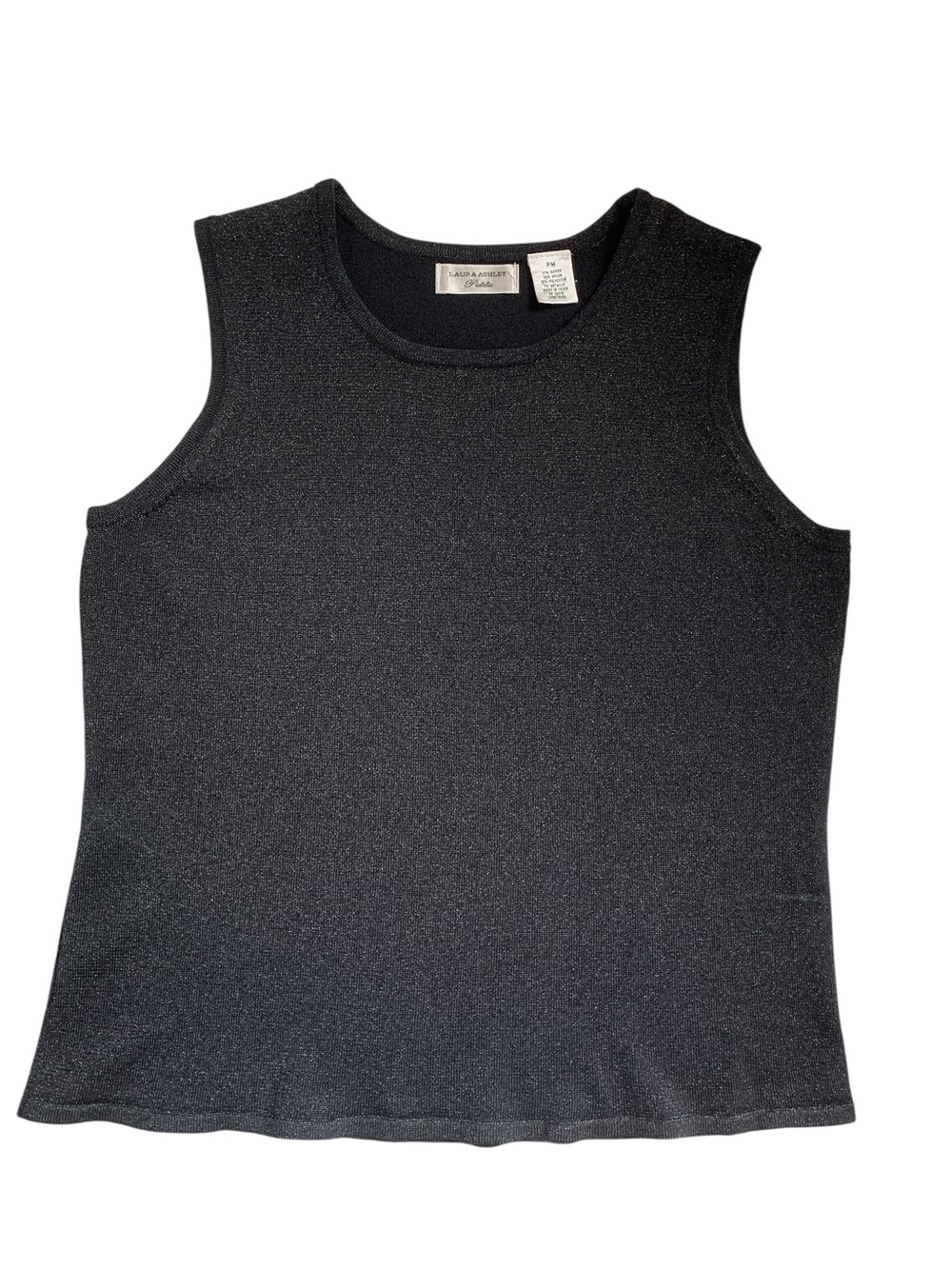 Vintage Laura Ashley Metallic Knit Tank Black Silver Holiday Petite Medium
